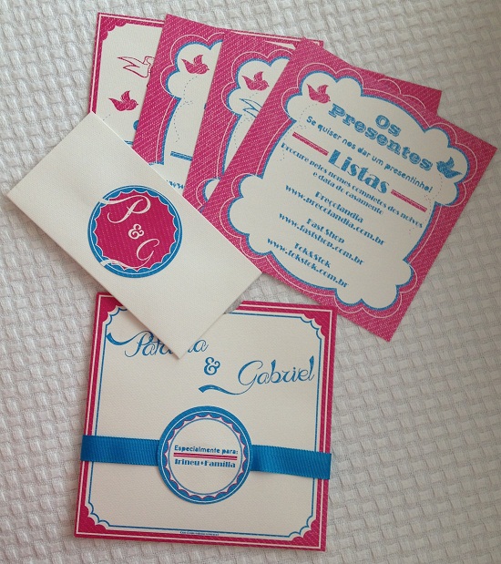 Convite de casamento rosa e azul