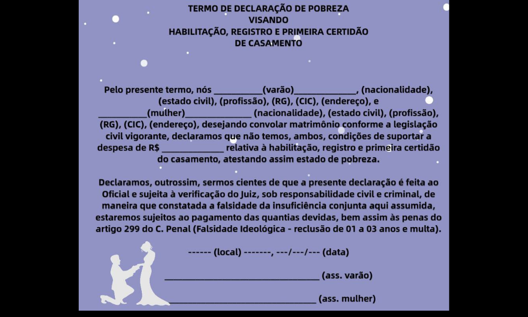 7.	O primeiro passo para casar de graça no cartório: obtenha sua certidão de pobreza.